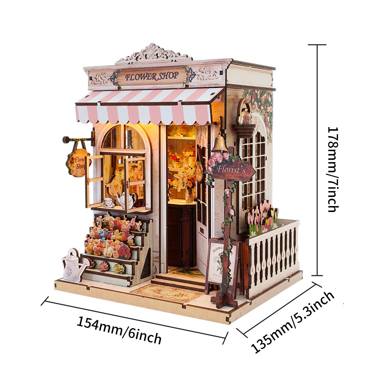 Corner Flower Shop Book Nook: Light-Up Wooden Model Kit – view 4